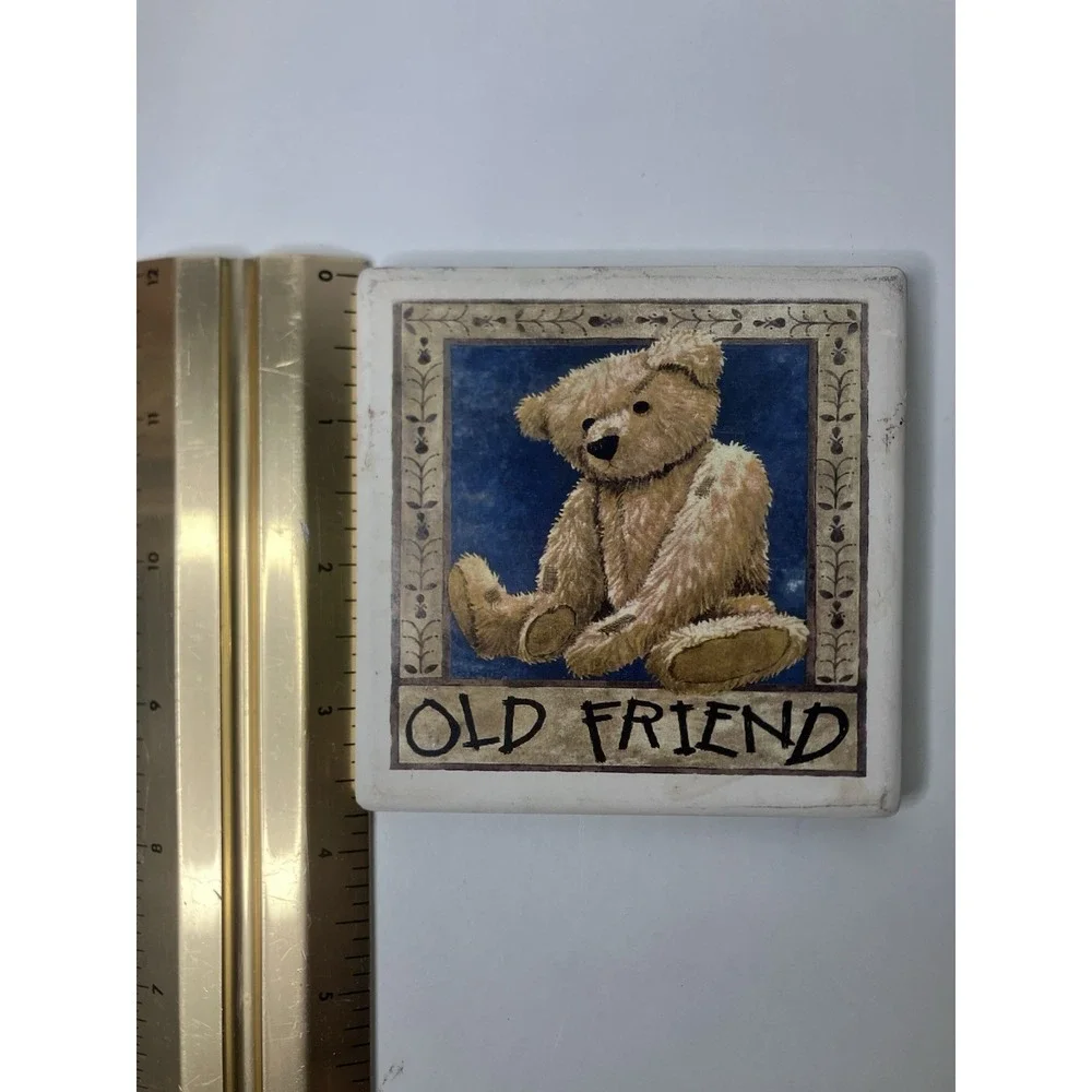 Boyds Bears AbsorbaStone Old Friend Coasters With Wooden Holder